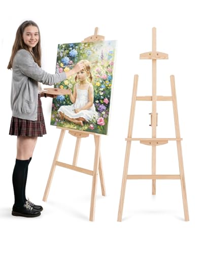 Foldable & Adjustable Art Easel Stand, Wooden Easel Art Easel for Painting Adult Artist Easel Stand for Painting Easle Floor Standing,Wood Easel Stand for Display Canvas Home Studio Classroom,Natural - style: Natural