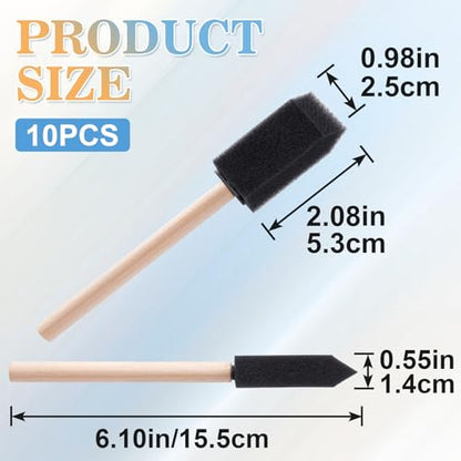 SmallCat 10 PCS Foam Paint Brushes, 0.98 Inch Foam Sponge Brushes for Varnishes, Reusable Sponge Brushes with Wood Handles for Painting, Staining, and DIY Crafts - Black - size: 1"(10pcs)