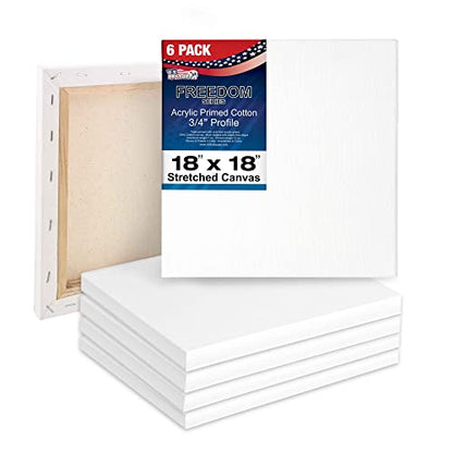 U.S. Art Supply 18 x 18 inch Stretched Canvas for Painting, 12oz Triple Primed, 6-Pack - Professional Artist Quality White Blank 3/4" Profile, 100% Cotton, Heavy-Weight Gesso - Acrylic Pouring, Oil - size: 18" x 18"