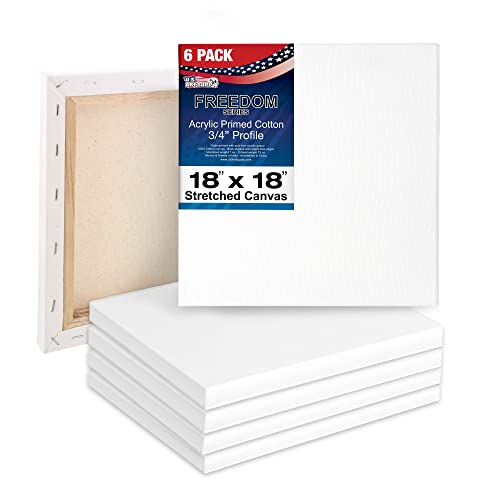 U.S. Art Supply 18 x 18 inch Stretched Canvas for Painting, 12oz Triple Primed, 6-Pack - Professional Artist Quality White Blank 3/4" Profile, 100% Cotton, Heavy-Weight Gesso - Acrylic Pouring, Oil - size: 18" x 18"