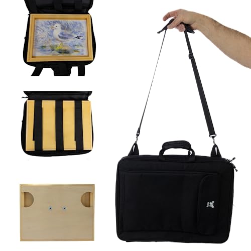 Wet Panel Carrier – 16×12” Wooden Frame with Carry Bag for Watercolor, Oil & Acrylic Paintings – Fits Sketchbooks, Loose Paper, Blocks, Panels & Canvases – Portable Plein Air Painting System - color: Wet Panel Carrier 12x16", Black