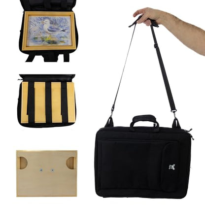 Wet Panel Carrier – 16×12” Wooden Frame with Carry Bag for Watercolor, Oil & Acrylic Paintings – Fits Sketchbooks, Loose Paper, Blocks, Panels & Canvases – Portable Plein Air Painting System - color: Wet Panel Carrier 12x16", Black