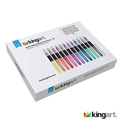 KINGART Mixed Media Gel Stick Crayons, Metallic, Set of 12-Colors | Shimmer Effects: Brush on water for watercolor effects; odorless and non-toxic