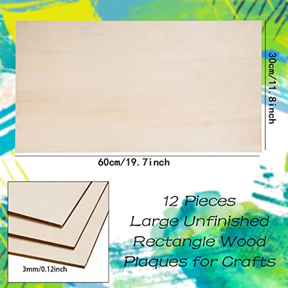 12 Pack Basswood Sheets for Crafts-12 x 24 x 1/8 Inch- 3mm Thick Plywood Sheets with Smooth Surfaces-Unfinished Rectangular Wood Boards for Laser Cutting, Wood Burning, Architectural Models, Staining - size: 12 x 24 inch