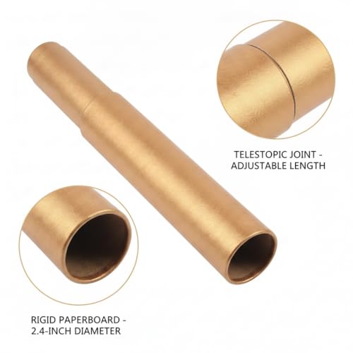 Telescopic Art Tube, Adjustable Paperboard Container for Scrolls and Posters, Gold Finish (1 PC)