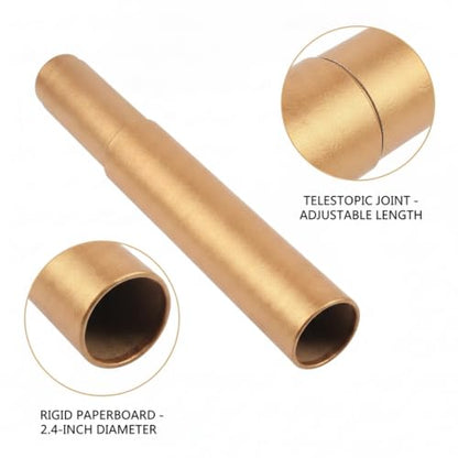 Telescopic Art Tube, Adjustable Paperboard Container for Scrolls and Posters, Gold Finish (1 PC)