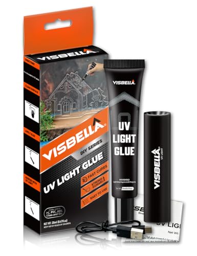 Visbella UV Light Glue Resin Kit with Lamp, Liquid Curing Adhesive for Craft Cured in Seconds Fix Fill Seal Bond Repair for Metal, Wood, Ceramic, Glass, Plastics, Jewelry, Leather and More