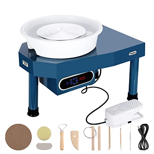 Huanyu Pottery Wheel Ceramic Machine 25 cm with Foot Pedal & LCD Screen, Electric Pottery Machine with Detachable Basin Art Clay DIY Sculpting Tool Kit