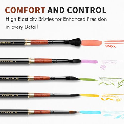 Fuumuui Travel Watercolor Brushes, 5Pcs Professional Plein Air Elegant Natural Squirrel Hair Travel Paint Brush Set with Sable Extended Needle Point Perfect for Watercolor Gouache Ink Painting - color: Black-5pcs