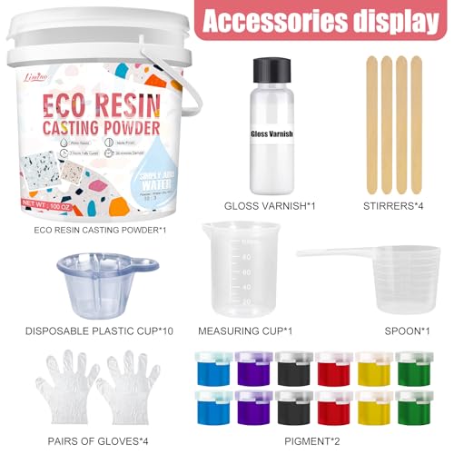 Eco Resin Casting Powder - 2800g Ceramic Resin Powders Kit with 6pcs Pigments, Fast Curing, Easy to Demold, Water Mixed Activated - Toxic-Free, Odorless - Plaster Casting Kit for DIY Home Art Crafts - color: White,100oz