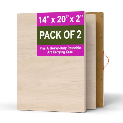 (Pack of 2) Heavy Duty 14x20 Inch Cradled Artist Wood Panel, Unfinished Wooden Canvas Panel with Art Shipping Box, 2 Inch Depth Stretcher Bar for Acrylic and Oil Painting Pouring and Mix Media