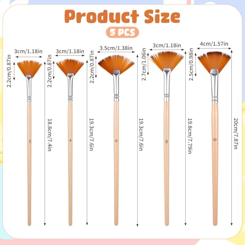 5 Pcs Fan Brush for Painting, Artist Fan Paint Brushes Set Anti-Shedding Acrylic Paint Brushes Long Wood Handle Painting Brush for Acrylic Oil Watercolor Gouche