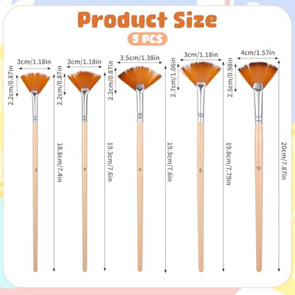 5 Pcs Fan Brush for Painting, Artist Fan Paint Brushes Set Anti-Shedding Acrylic Paint Brushes Long Wood Handle Painting Brush for Acrylic Oil Watercolor Gouche