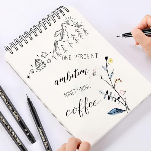 SAYEEC Calligraphy Brush Pens, Refillable Hand Lettering Pen, Black Ink Calligraphy Brush Markers Set for Writing Journaling Sketching Art Drawing Illustration Scrapbooking (4 Size, 6 Pack)