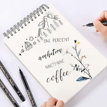 SAYEEC Calligraphy Brush Pens, Refillable Hand Lettering Pen, Black Ink Calligraphy Brush Markers Set for Writing Journaling Sketching Art Drawing Illustration Scrapbooking (4 Size, 6 Pack)