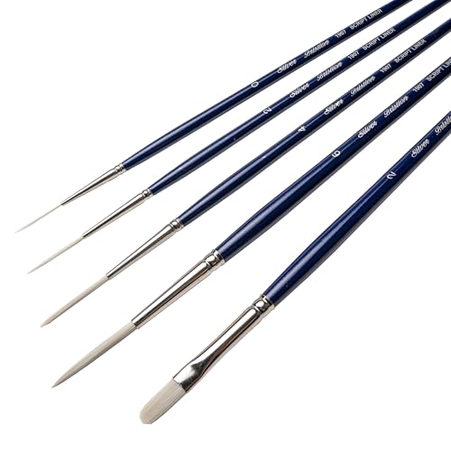 Silver Brush Limited BR-1952 Bristlon Long Handle Detail Set, 5pc Premium Short Handle Brushes with Stiff White Synthetic Tips, Script Liner & Filbert Brushes for Acrylic, Oils, Gouache and Watercolor - color: Long Handle Detail Set, size: 5 count
