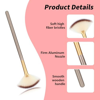 3Pcs Slim Soft Fan Brush, Fan Shape Makeup Brushes for Highlighter, Fluffy Packing Brush Facial Brushes Applicator for Esthetician Cosmetic Mud Cream Glycolic Peel Masques(3Pcs)
