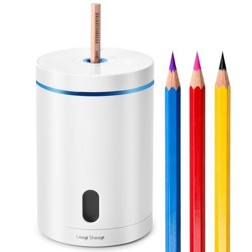Electric Pencil Sharpener, Fully Automatic Pencil Sharpener with Auto In and Out, Rechargeable and Hands-Free for Standard 6-8mm Pencils, Perfect for Classroom and Home Use (White and Blue) - color: White & Blue