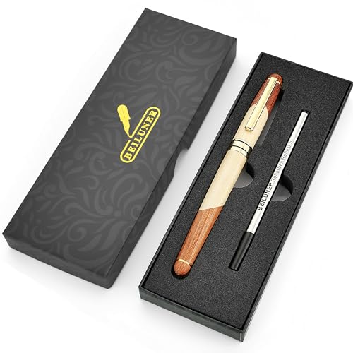 BEILUNER Luxury Wood Ballpoint Pen Writing Set,Maple-Elegant Fancy Nice Gift Pen Set for Signature Calligraphy Office Fancy Nice Supplies - Christmas Gift Boxed with Extra Refills (Black) - color: Maple