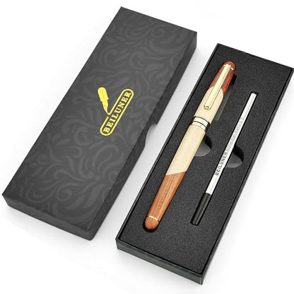 BEILUNER Luxury Wood Ballpoint Pen Writing Set,Maple-Elegant Fancy Nice Gift Pen Set for Signature Calligraphy Office Fancy Nice Supplies - Christmas Gift Boxed with Extra Refills (Black) - color: Maple