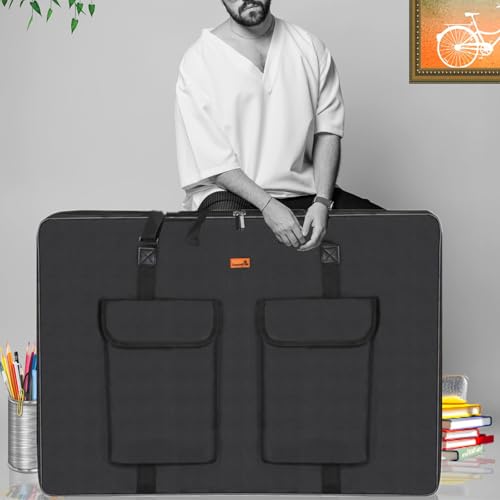 TreochtFUN Hard Side Art Portfolio Bag 24 X 36, Upgrade Heavy Duty Art Carrying Case With Metal Rigid Frame,Sturdy Fabric For Artwork, Advertising,Canvas,Boards,Screen Monitors & Displays (Black)