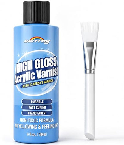 Clear Acrylic Paint Sealer, High Gloss Varnish for Acrylic Painting & Art Craft, Non-Yellow Clear Coat for Clay, Wood, Glass, Metal, Plastic, Protect Boost Gloss Finish on Canvas, Rock Painting, Model - color: Gloss