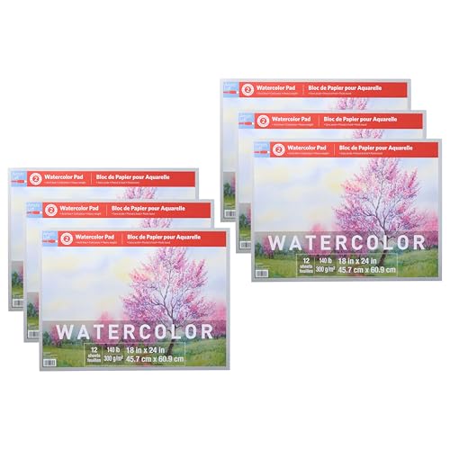 Artist's Loft Level 2 Watercolor Pad - Heavyweight Acid-Free Paper – Available in Multiple Sizes – Ideal for Watercolor Painting, Wet Media, and Mixed Media Projects, 6 Pack - size: 18 x 24
