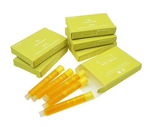 Asvine Hongdian Fountain Pen Yellow Ink Cartridges, Set of 30 Refill Ink Cartridges, 3.4 mm Bore Diameter - color: Yellow