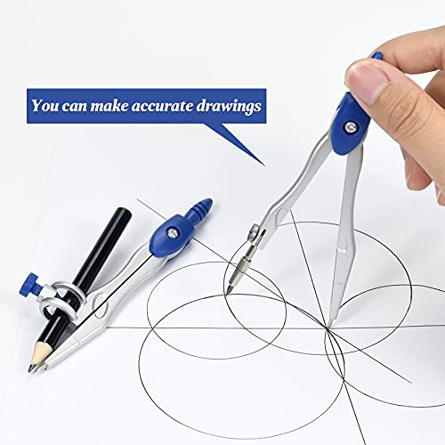 Unjoo Math Geometry Kit Sets 10 Piece Student Supplies with Shatterproof Storage Box,Includes Rulers,Protractor,Compass,Eraser,Pencil Sharpener,Lead Refills,Pencil,for Drafting and Drawings（Navy blue） - color: Navy Blue