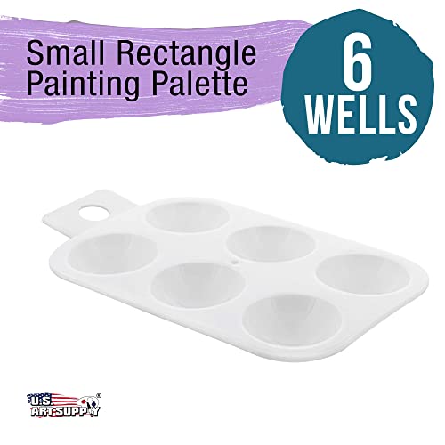 U.S. Art Supply 6-Well Plastic Rectangular Artist Painting Palette - Paint Color Mixing Tray - Art Students, Classroom, Class Craft Projects, Fun Parties - Brush Mix Acrylic, Oil, Watercolor - size: 6-Well Rectangular
