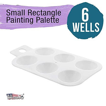 U.S. Art Supply 6-Well Plastic Rectangular Artist Painting Palette - Paint Color Mixing Tray - Art Students, Classroom, Class Craft Projects, Fun Parties - Brush Mix Acrylic, Oil, Watercolor - size: 6-Well Rectangular