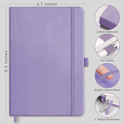 RETTACY Dotted Journal Notebook, 192 Pages, A5 Medium Size (5.7'' x 8.3''), Leather Hardcover, 100 GSM Thick Paper, for Journaling, Planning, Tracking (Purple) - color: Purple, style: Dotted