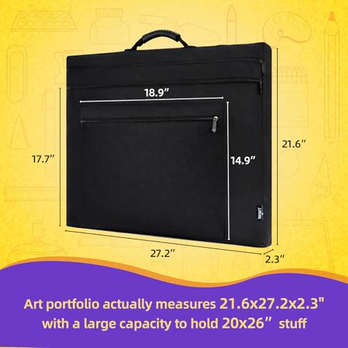 JJRING 20x26 Art Portfolio Tote Bag - Large Carrying Storage Case with Handle & Adjustable Shoulder Strap, Portfolio Folder for Artwork, Posters, Canvas, Drawing Boards - size: 20''*26''