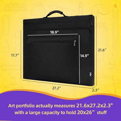JJRING 20x26 Art Portfolio Tote Bag - Large Carrying Storage Case with Handle & Adjustable Shoulder Strap, Portfolio Folder for Artwork, Posters, Canvas, Drawing Boards - size: 20''*26''