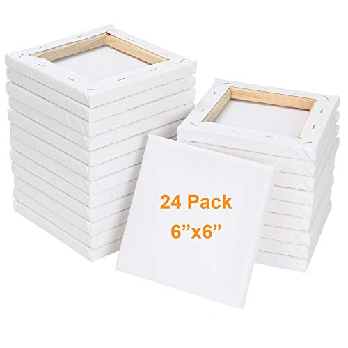 CBtone 24 Pack Small Stretched Canvas for Painting, 6x6 Canvas 1 Inch Profile Cotton White Professional Blank Canvas, Square Framed Canvas for Oil Acrylic & Pouring Art