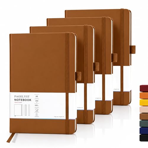 PAGELYST Graph Grid Paper Notebook, 200 Pages,4 Pack Leather Hardcover Notebook, A5 Medium 5.7'' x 8.3'', 100 GSM Thick Paper for Students, Math, Engineering (Brown) - color: Brown, size: A5-Grid