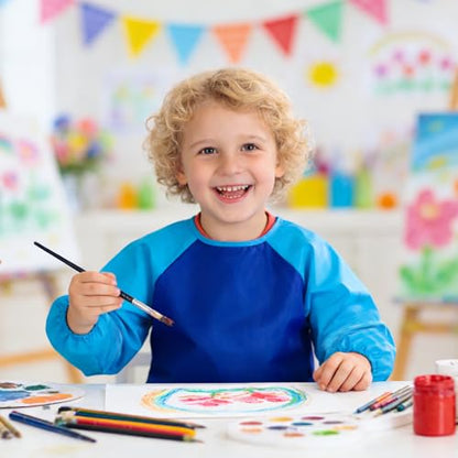 2 Pack Kids Art Smock Waterproof with Long Sleeve and 3 Roomy Pockets Artist Children Aprons for Toddlers Age 3-8 Painting Crafts（Blue） - color: 2 Pack Blue