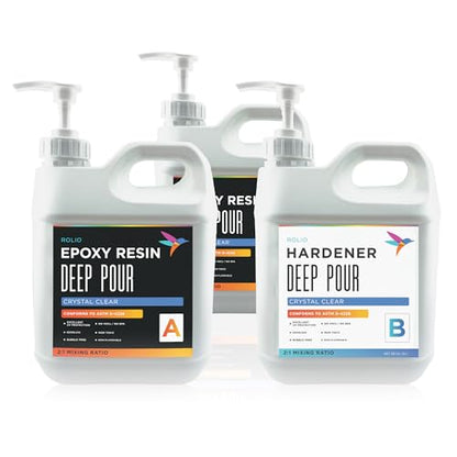 Rolio Deep Pour Epoxy Resin Crystal Clear 1.5 Gallons - Easy to Mix Self Leveling Kit 2:1 Ratio Fast Cure Ideal for River Table, Wood, Casting, Preservations, Jewelry, Art Crafts DIY Projects - size: 1.5 Gallon