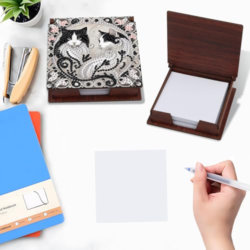 Diamond Painting Kit memo Box, Diamonds Art DIY cat Patterns Sticky Note Box Special Shape Drill, with 160 Sticky Note, Ideal for Home Office Supplies, Handicrafts, Holiday Gifts - color: cat