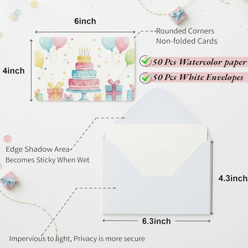 100 Sets Watercolor Paper, 4x6 Inch Watercolor Cards with Envelopes, 140lb/300gsm Water Color Paper, Art Supplies for Adults Kids, Cold Press Textured Cotton Sheets, Artist Painting Drawing Postcards
