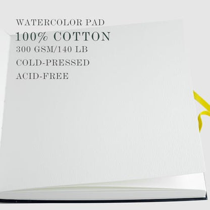 CuppaClip Watercolor Paper Pad Cover Illustration Pure Cotton Pulp Cold Press 300GSM Acid-Free Hardback Watercolor Book (Navy Blue) - color: Navy blue
