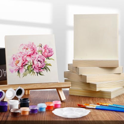 10 Pack Unfinished Wood Canvas, 5 x 5 inch Wood Panel Boards, DIY Arts Crafts Wooden Canvas Boards, Square Wooden Panels Blank Board for Painting Pouring Art Projects