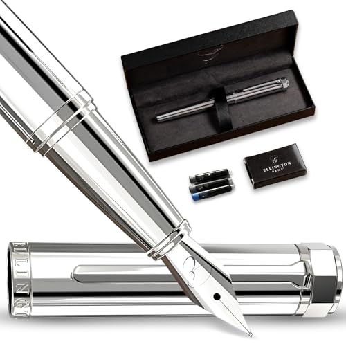 Ellington Pens Luxury Fountain Pen Set - Smooth Medium Nib- Includes 3 Ink Cartridges, Refillable Ink Converter, Gift Box- Fountain Pens For Writing, Calligraphy, Journaling, Sketching (Silver Sonata) - color: Silver Sonata, style: Medium