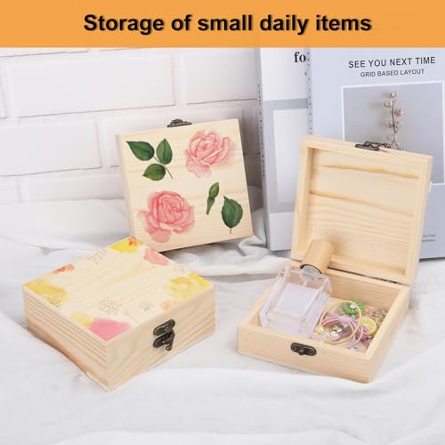 GNIEMCKIN 14 Pack Wooden Box, Unfinished Unpainted Wood Boxes for Crafts, DIY Projects, and Jewelry Storage (4.7x4.7x2 inch) - size: 14 Pack (4.7x4.7x2 inch)