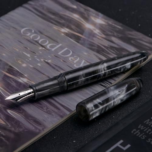 Asvine C80 Fountain Pen #8 Stub 1.1mm Nib Large Handcraft Calligraphy Art Drawing Pen with Converter Pen Case Collection Set (Gray Ripple) - color: Gray Ripple, style: Stub