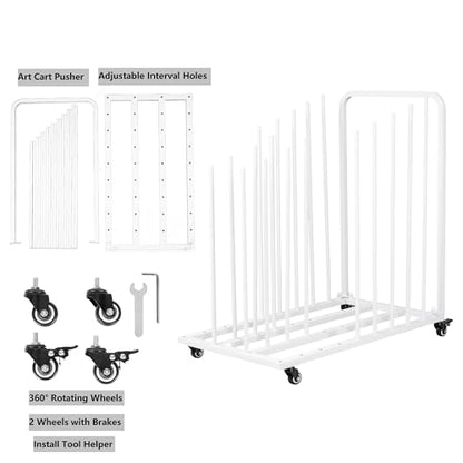 Rolling Art Canvas Storage Rack on Wheels, Adjustable Metal Framed Artwork Drying Holder, Large Vertical Picture Frame Display Stand for Painting Boards, Framed Picture, Shipping Box (White) - color: White