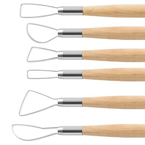 Suiwotin 6pcs Double-Sided Clay Sculpting Tools, Wooden Handle Ribbon Clay Tools, Pottery Trimming Tool, Clay Wire Loop Sculpture Set for Ceramic, Wax Carving Modeling (Pack of 2) - size: 6pcs-Loop (Pack of 2)