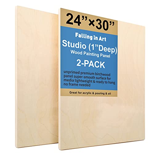 Falling in Art Unfinished Birch Wood Panels Kit for Painting, Wooden Canvas 2 Pack of 24”x30” Studio 1” Deep, Cradle Boards for Pouring, Art, Crafts, Burning and More - size: 24*30 2-pack