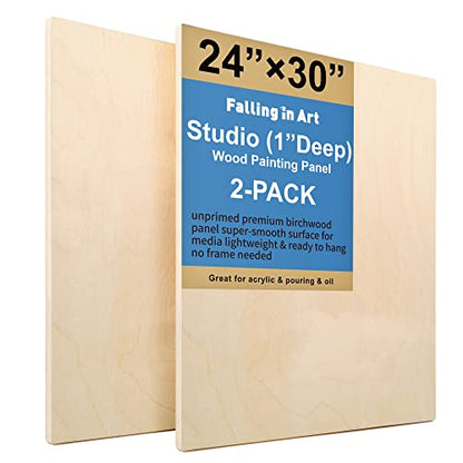 Falling in Art Unfinished Birch Wood Panels Kit for Painting, Wooden Canvas 2 Pack of 24”x30” Studio 1” Deep, Cradle Boards for Pouring, Art, Crafts, Burning and More - size: 24*30 2-pack
