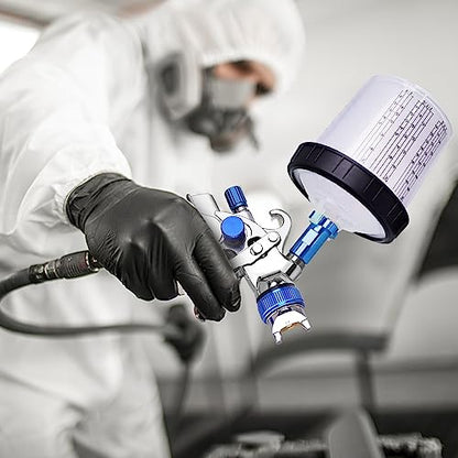 HVLP Paint Gun with 1.4/1.7/2.0mm Nozzles,Air Spray Paint Gun w/10pcs 20 Ounce Mixing Cup and Lids & Air Pressure Gauge for Car Painting,Furniture Surface Spraying (Blue) - color: Blue